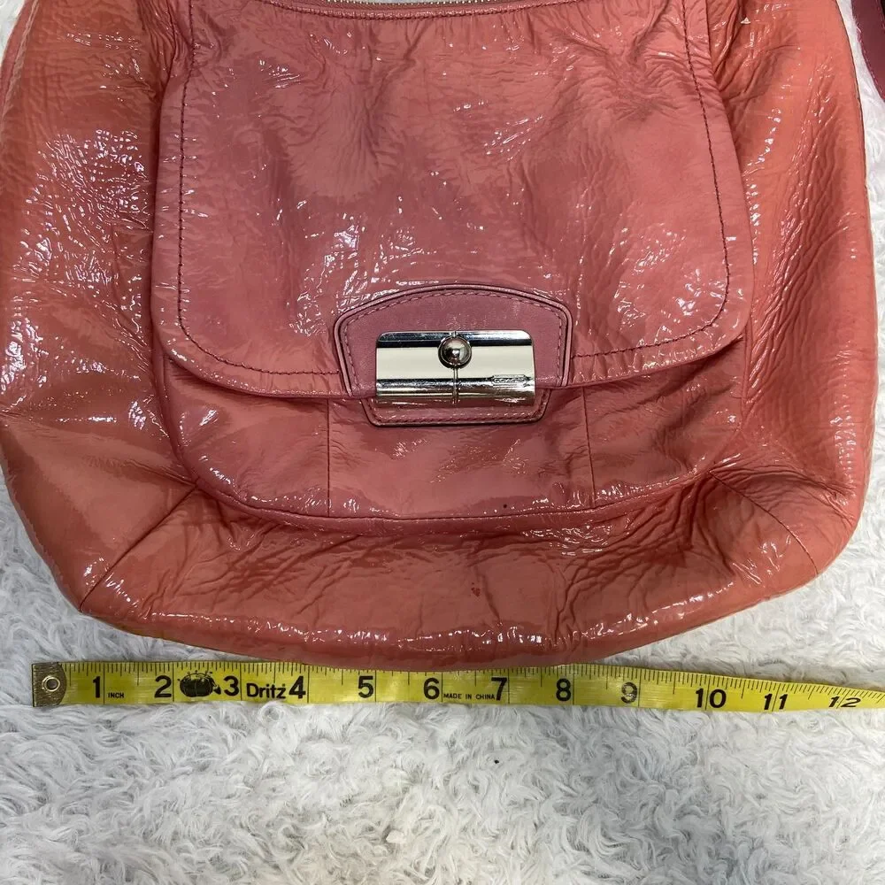 Coach Kristen Coral Pink Patent Leather Hobo Shoulder Handbag # 19299